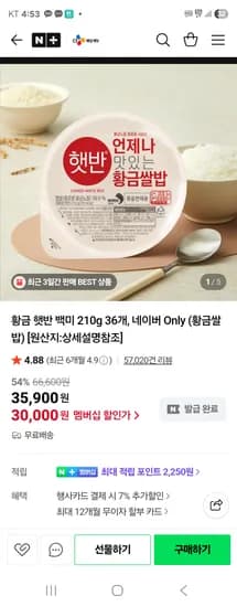 CJ제일제당 황금 햇반 백미 210g 36개