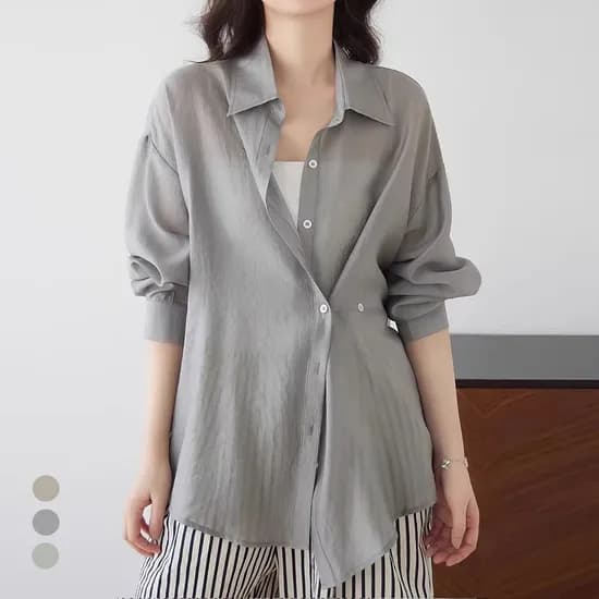 카라 시스루 사이드버튼셔츠