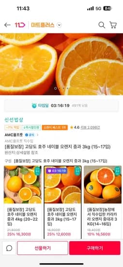 고당도 호주 네이블 오렌지 중과 3kg 15~17입