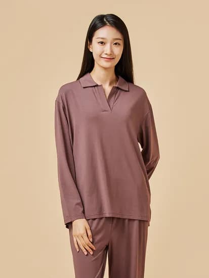 자주 새틴 와이드핏 파자마 세트