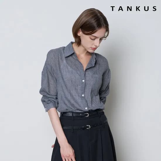 데일리 체크 카라넥 버튼업 긴팔셔츠