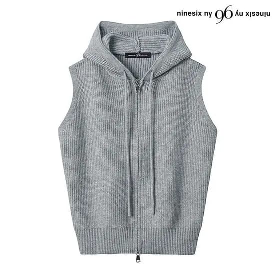 후드끈 집업 니트 베스트