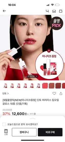 딘토 립오일 글로스 10종 미니 속광 치크