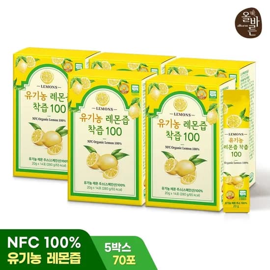올바른 유기농 레몬즙 착즙 100 14포 5박스