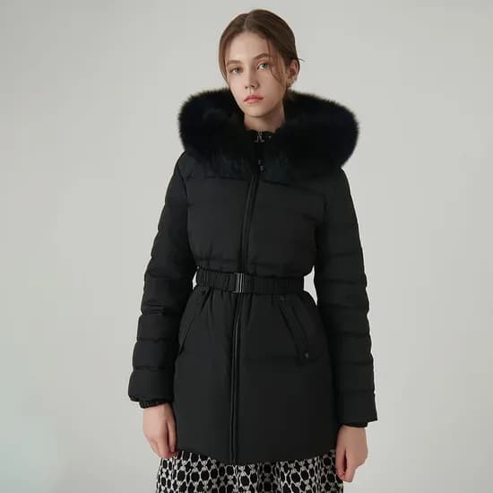 샤틴 후드 스티치 구스다운 패딩