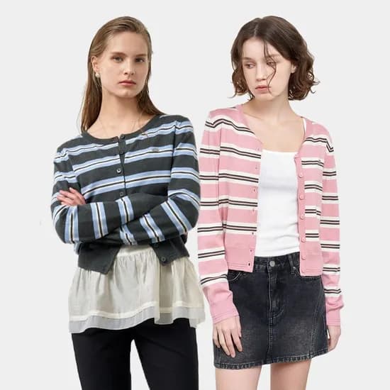 제너럴아이디어 스트라이프 크루넥 가디건