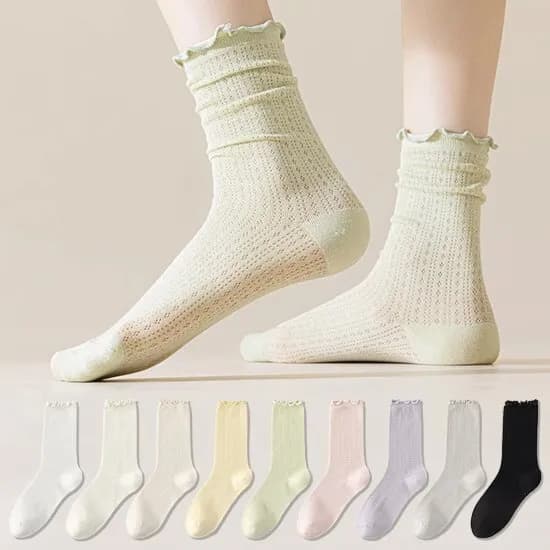 파스텔 메쉬 레이스 시스루 삭스 중목 양말 6켤레