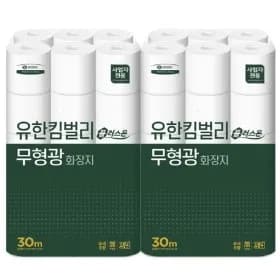 유한킴벌리 플러스온 무형광 두루마리화장지 3겹 30m 30롤 2팩