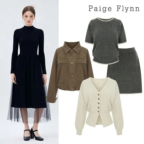 페이지플린 배색라인니트가디건스커트 3종