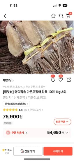 영덕직송 마른오징어 왕특 10미 1kg내외