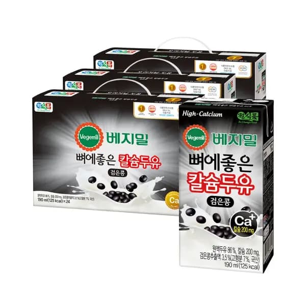 베지밀 뼈에좋은 칼슘 검은콩 두유 190ml 72팩