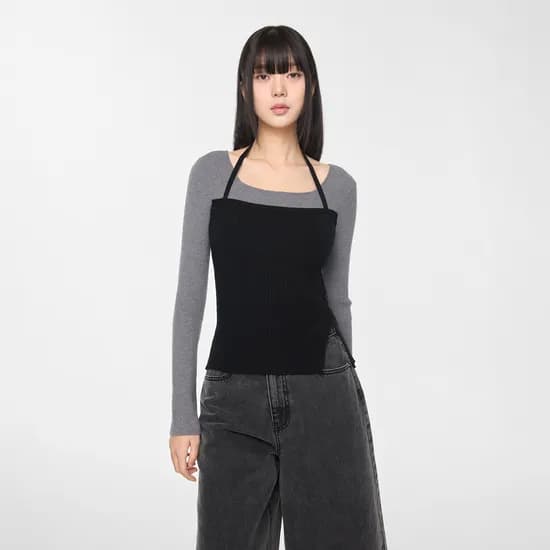 미쏘 레이어드 뷔스티에형 풀오버 베이지 m