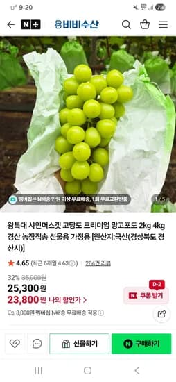 비비수산 왕특대 샤인머스켓 4kg 4-5수