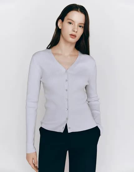 지오다노 여자 립 골지 브이넥 가디건