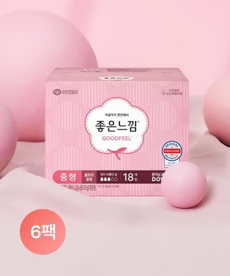 좋은느낌 오리지널 울트라슬림 중형 18매 6팩