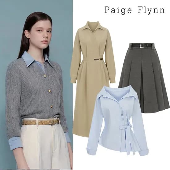 페이지플린 컬러배색 버튼 카라니트