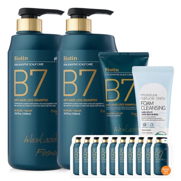 포레스트스토리 B7 탈모 약산성 샴푸 1L 2개 200ml 샘플10매 폼클렌징