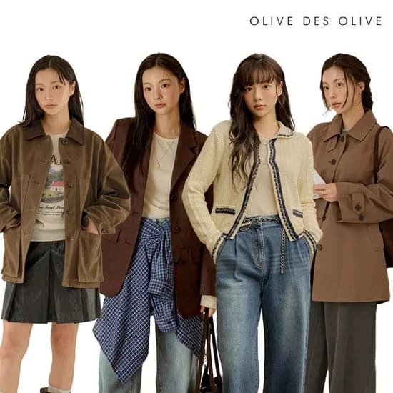 올리브데올리브 스트라이프 카라 반집업 자수 맨투맨