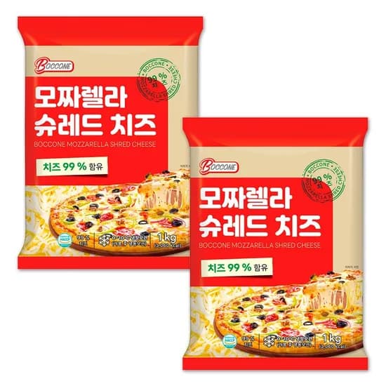 보꼬네 자연치즈 99% 모짜렐라 슈레드 치즈 1kg 2팩
