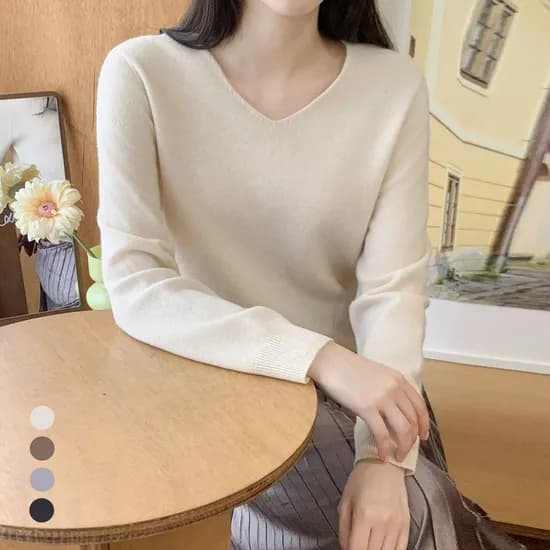리얼캐시미어100 브이넥니트