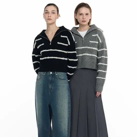 제너럴아이디어 스트라이프 하프 집업 하찌 풀오버