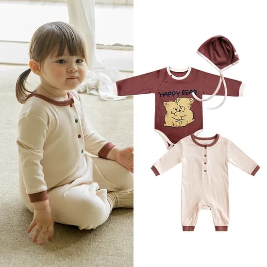 유비맘 골지 우주복 바디수트 보넷 2컬러