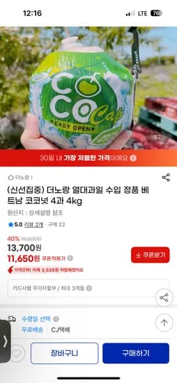 이지오픈 코코넛 4개