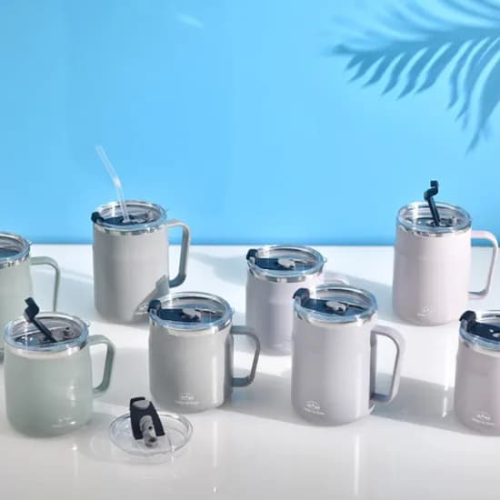 스텐 뚜껑 머그컵 4컬러 420ml 스텐빨대 세척솔 증정