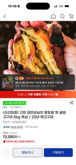 햇 꿀밤고구마 5kg 특상