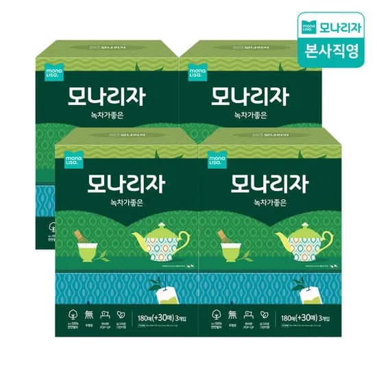 모나리자 녹차가좋은 미용티슈 180+30매 3입 4팩