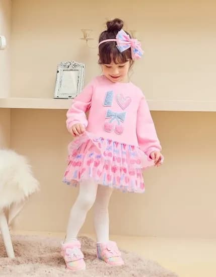 프렌치캣 핑크 앵두샤 배색원피스