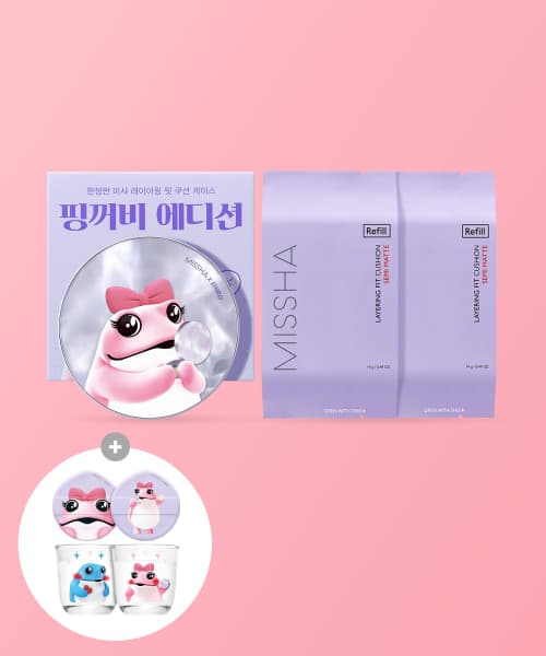 미샤 핑꺼비 진로에디션 매트쿠션세트 케이스 리필2 커플잔