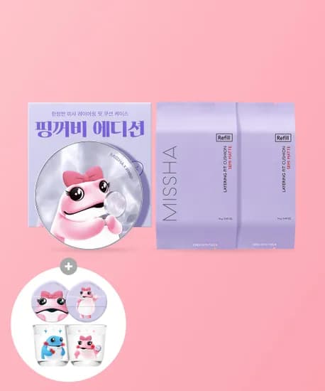 미샤 핑꺼비 진로에디션 매트쿠션세트 케이스 리필2 커플잔