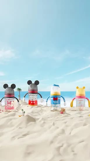 더블하트 디즈니 에디션 젖병 240ml 핸들 가제손수건 3종