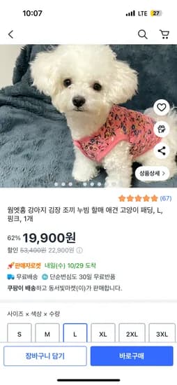 강아지 김장패딩 S XL