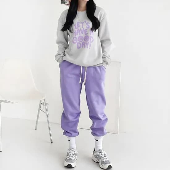 레터링 기모 맨투맨 조거 세트