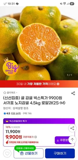 햇 서귀포 노지감귤 4.5kg 로얄과