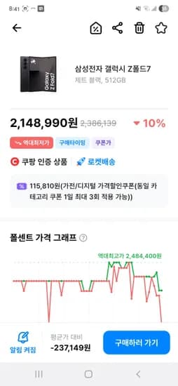 갤럭시 제트폴드7 512 제트블랙 실버