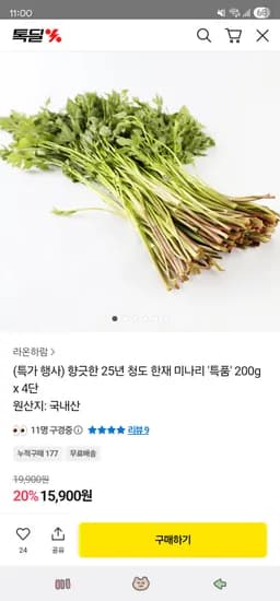 청도 한재 햇미나리 특품 200gX4단