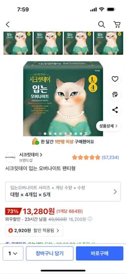 시크릿데이 입오버 대형 4개입 5팩