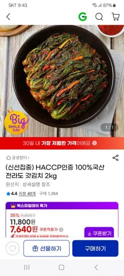 HACCP인증 100%국산 전라도 갓김치 2kg