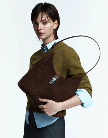 닥스ACC 다크브라운 스웨이드 체크장식 포인트 숄더백