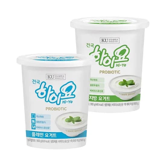 건국 하이요 요거트 플레인/저지방 900g 2개