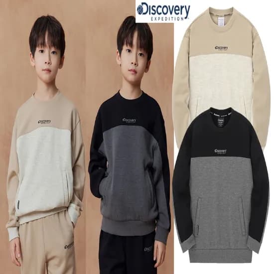 디스커버리키즈 배색 트레이닝 기모 맨투맨