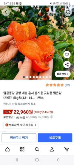 대봉감 왕사이즈 5kg (13-14과)