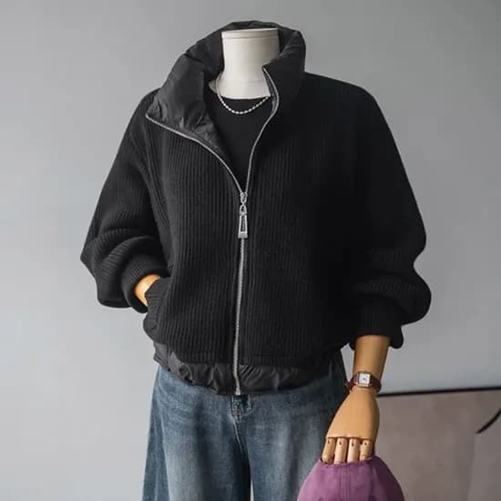 니트 배색 패딩점퍼