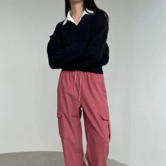 융털 코듀로이 스트링 카고 팬츠