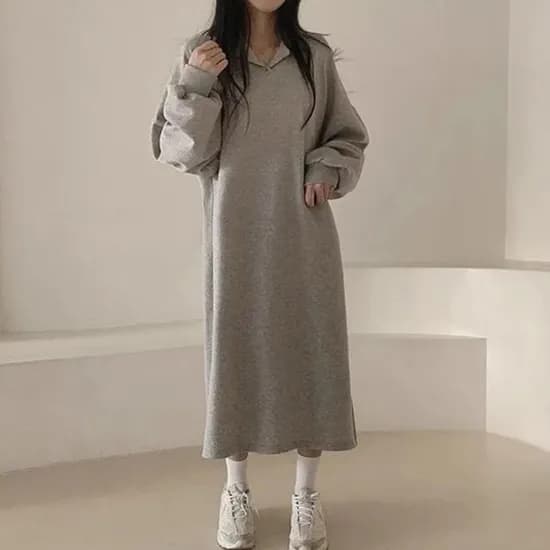 기모 무지 후드 원피스