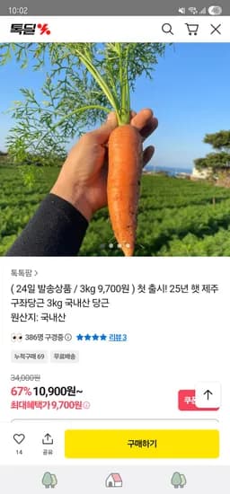 제주 구좌당근 3kg ₩9,700