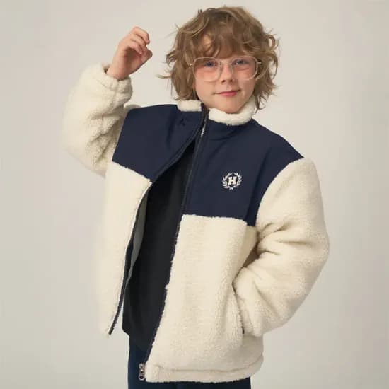 하버드 키즈 뽀글이 우븐 절개 집업 점퍼